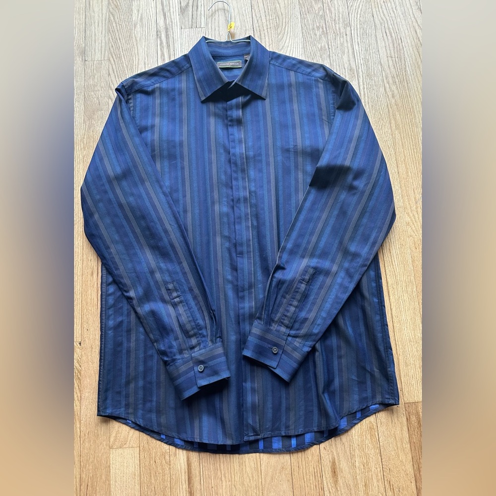 JOSEPH ABBOUD MEN’S LARGE COTTON COLLARD BUTTON DOWN BLUE STRIPED SHIRT